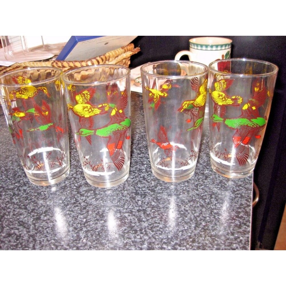 Set of 4 Mid century Modern Bar Ware in the Hunting Duck Design bought at Orvis